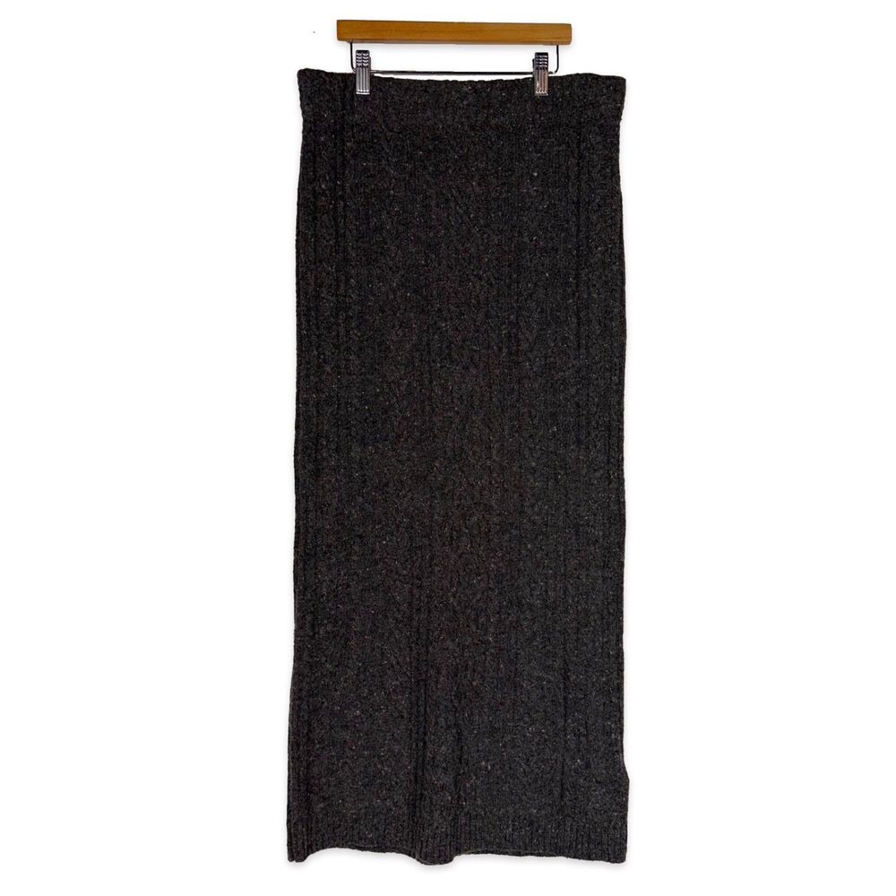 Lauren Ralph Lauren Wool Blend Cable Knit Maxi Skirt Knit Gray Heather M